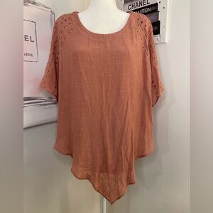 Simply Emma Tunic Blouse with Embroidered Lace Details Orange Size 3X